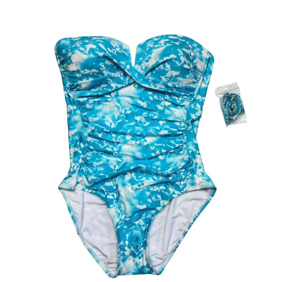 New Calvin Klein Swimwear 1 Piece Womens 12 Turquoise Floral Beach Travel Resort - Picture 3 of 7